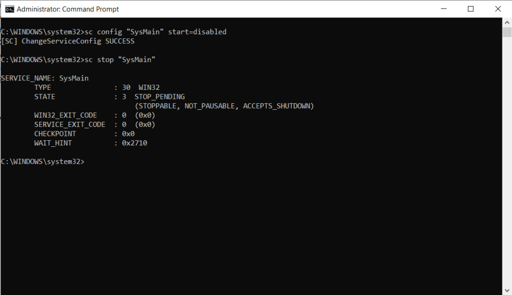 Sysmain Disable Using Command Prompt